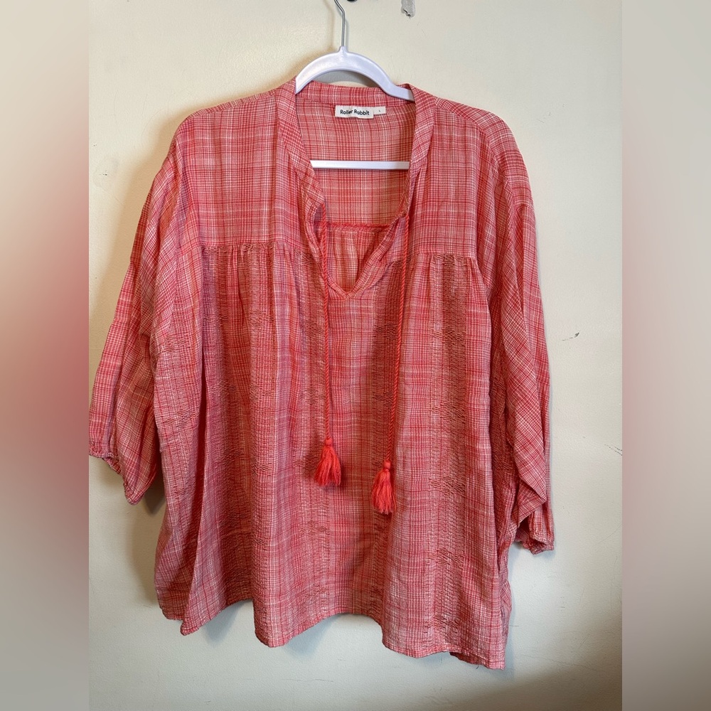 ROBERTA ROLLER RABBIT Women's Red Shelter Island Adlaz Top‎ Large Peasant
